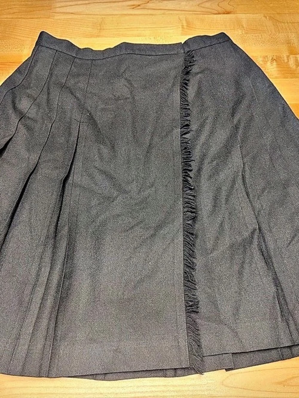 Vintage Cortland Collection Pleated A-Line Wrap Skirt in Black Wool Size 14